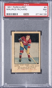 1951-52 Parkhurst #4 Maurice Richard Rookie Card – PSA NM 7